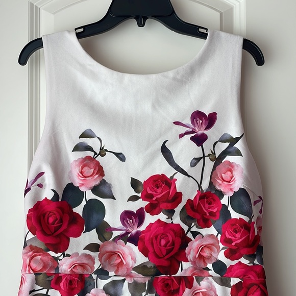Premier Amour White, Pink & Red Floral Sleeveless Dress Size 14 - Picture 5 of 11